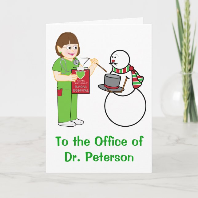 Tarjeta Festiva Felices vacaciones para la oficina de un Médico (Anverso)