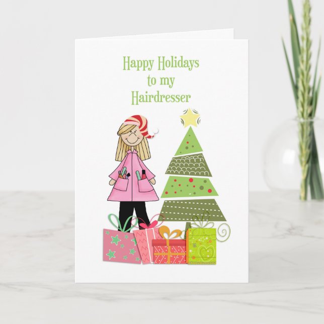 Tarjeta Festiva Felices vacaciones, peluquero (Anverso)