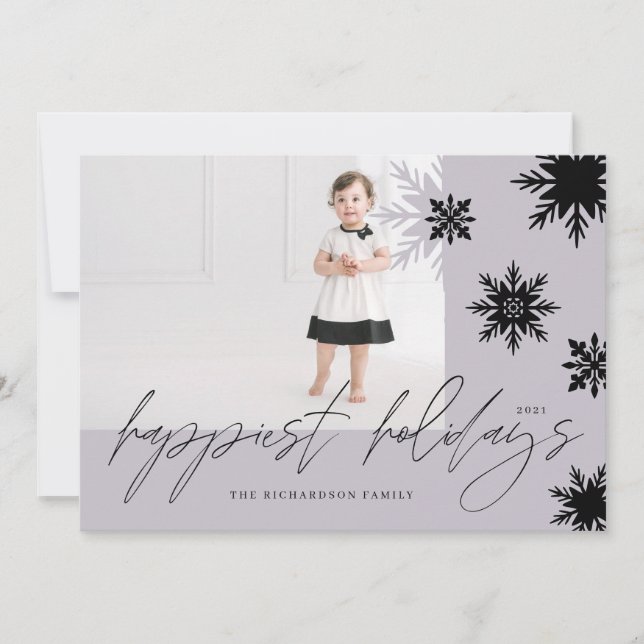 Tarjeta Festiva Felices vacaciones Periwinkle Black Snowflakes Fam (Anverso)
