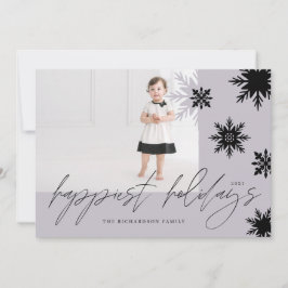 Tarjeta Festiva Felices vacaciones Periwinkle Black Snowflakes Fam