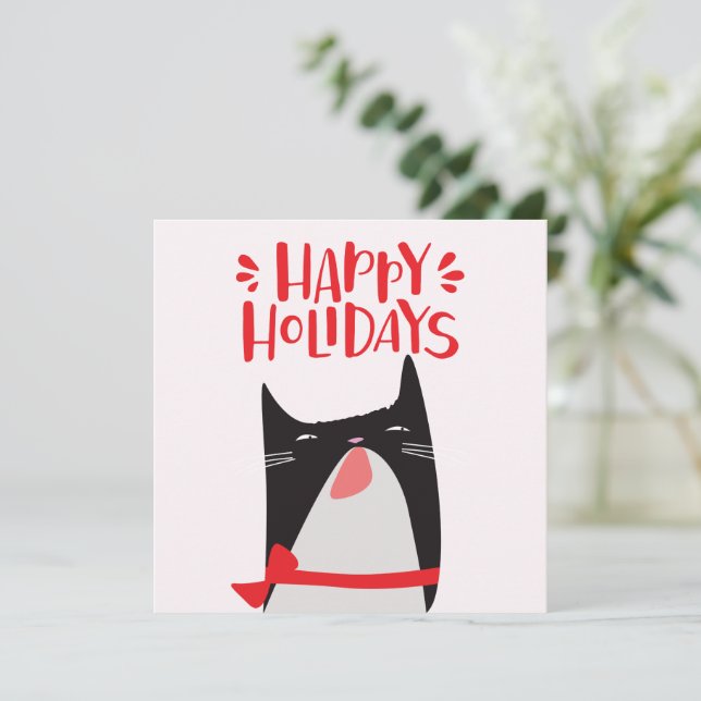Tarjeta Festiva Felices vacaciones - Personalizado de gatos de Nav (Anverso de pie)