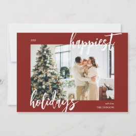 Tarjeta Festiva Felices vacaciones Pincel Script Foto Rojo