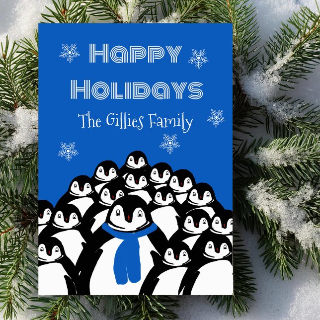 Tarjeta Festiva Felices vacaciones Pingüino Azul personalizado (Subido por el creador)
