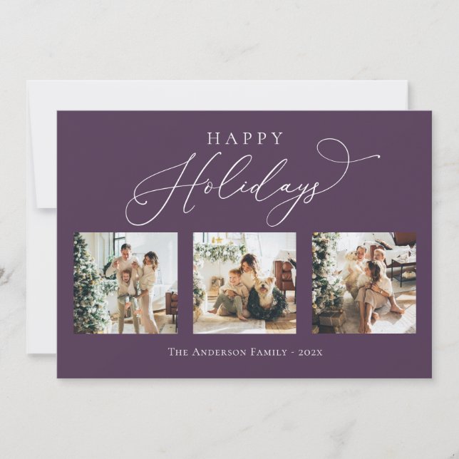 Tarjeta Festiva Felices vacaciones Purple Plum Multi Collage de fo (Anverso)