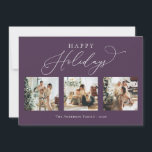 Tarjeta Festiva Felices vacaciones Purple Plum Multi Collage de fo<br><div class="desc">Crea hermosos recuerdos esta temporada de vacaciones con esta tarjeta multifoto de vacaciones de collage. Esta tarjeta contiene un guión minimalista moderno con tus fotos favoritas en la parte delantera y una en la parte posterior. Personalice esta tarjeta de personalizable completa con su saludo, mensaje, nombre de familia y año....</div>