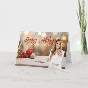 Tarjeta Festiva Felices vacaciones Red Gold Real Estate Realtor Fo