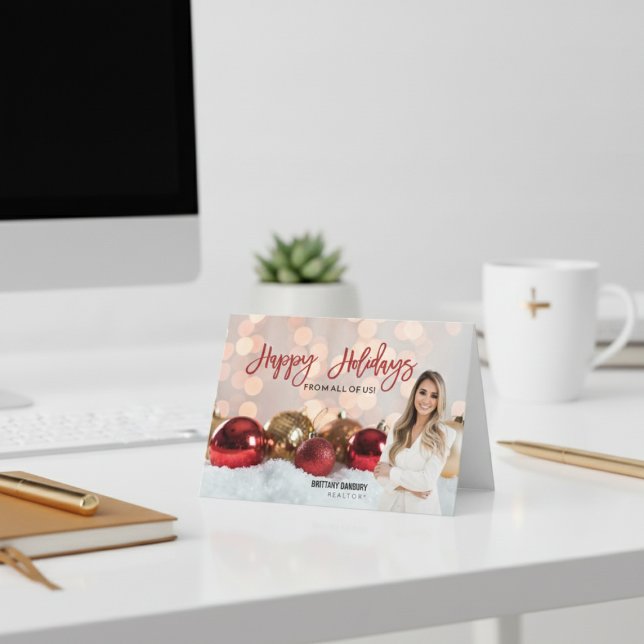 Tarjeta Festiva Felices vacaciones Red Gold Real Estate Realtor Fo (Happy Holidays Red Gold Real Estate Realtor Photo Holiday Card
)