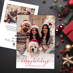 Tarjeta Festiva Felices vacaciones Red Script 2 Navidades de fotos