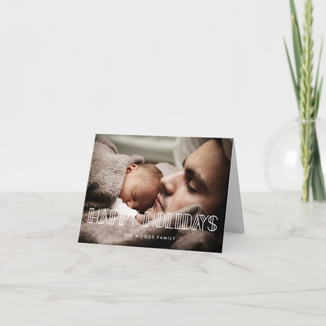 Tarjeta Festiva Felices vacaciones Retro Art Deco Script Foto (Anverso)