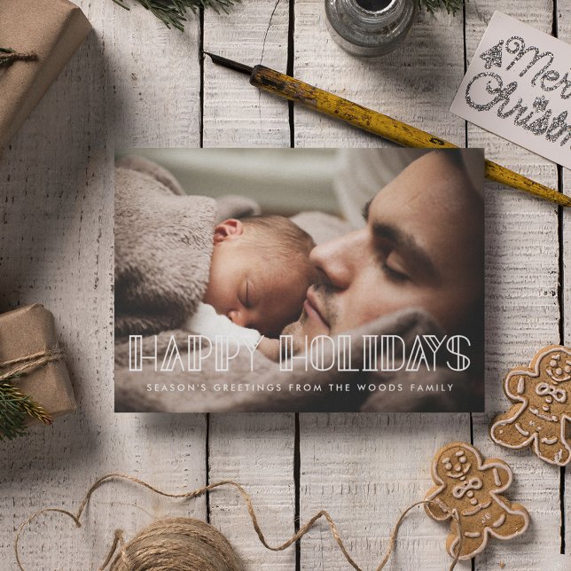 Tarjeta Festiva Felices vacaciones Retro Art Deco Script Foto (Subido por el creador)