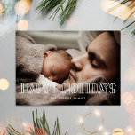 Tarjeta Festiva Felices vacaciones Retro arte deco guión foto<br><div class="desc">Felices fiestas! Una tipografía moderna para esta colección de tarjetas fotográficas. Para personalizar con tu foto familiar favorita.</div>