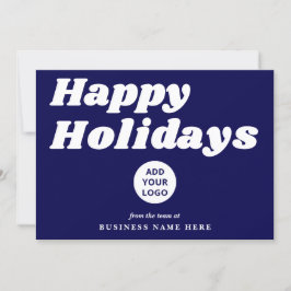 Tarjeta Festiva Felices vacaciones Retro Groovy Blue Business Logo