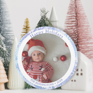 Tarjeta Festiva Felices vacaciones Ronda Azul Snowflake