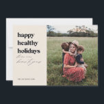 Tarjeta Festiva Felices vacaciones saludables Foto Marfil y Negro<br><div class="desc">Esta elegante y moderna tarjeta de fotos de vacaciones tiene un significativo mensaje de vacaciones. Simplemente personaliza con tu propia foto y nombre. Todos los colores son personalizable.</div>