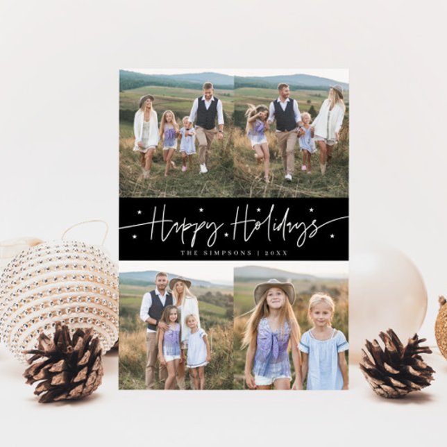 Tarjeta Festiva Felices vacaciones Script Black Multi Photo (Subido por el creador)