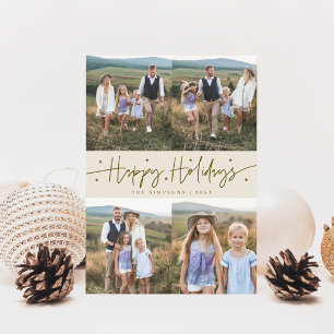 Tarjeta Festiva Felices vacaciones Script Cream Multi Photo