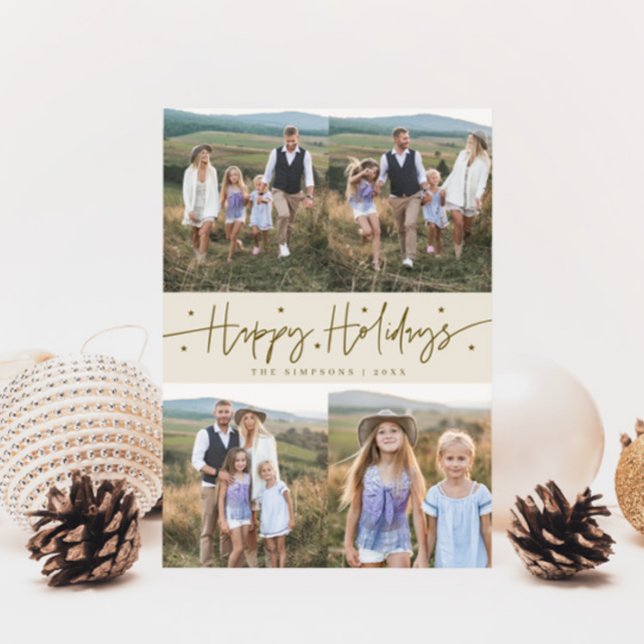 Tarjeta Festiva Felices vacaciones Script Cream Multi Photo (Subido por el creador)