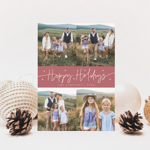 Tarjeta Festiva Felices vacaciones Script Pink Multi Photo