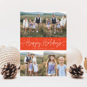 Tarjeta Festiva Felices vacaciones Script Red Multi Photo