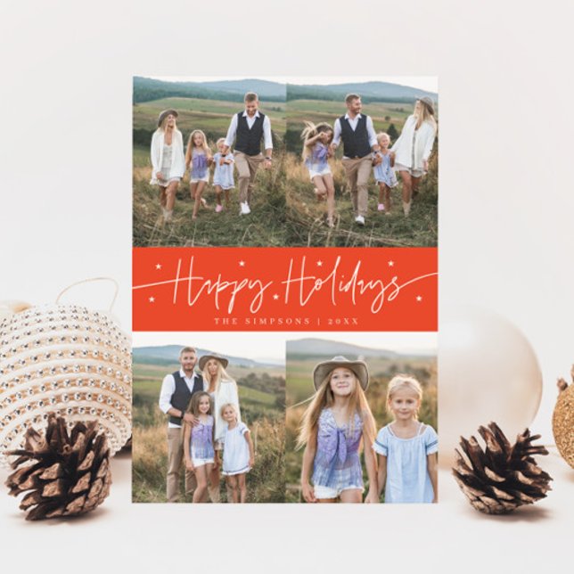 Tarjeta Festiva Felices vacaciones Script Red Multi Photo (Subido por el creador)