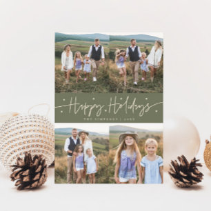 Tarjeta Festiva Felices vacaciones Script Sage Green Multi Photo