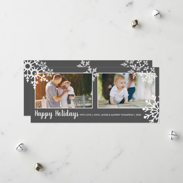 Tarjeta Festiva Felices vacaciones Snowflakes Christmas Photo Card (Anverso/Reverso In Situ)