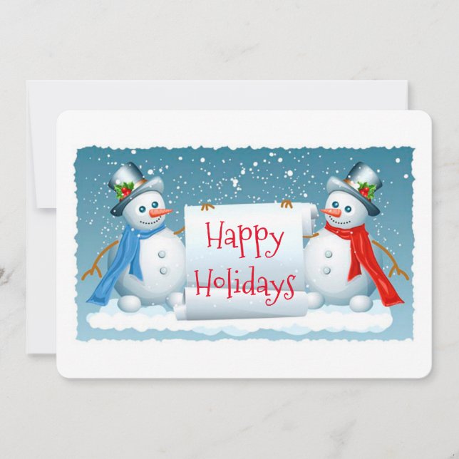 Tarjeta Festiva Felices vacaciones Snowmen (Anverso)