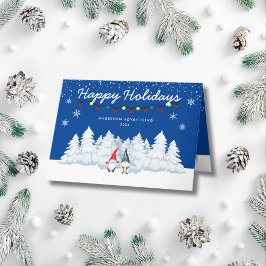 Tarjeta Festiva Felices vacaciones Snowy Gnomes Business