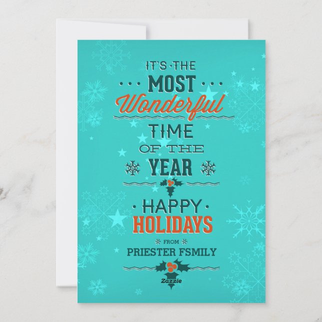Tarjeta Festiva Felices vacaciones Verde azulado y diseño de texto (Reverso)