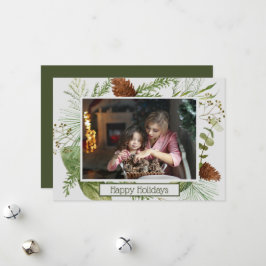 Tarjeta Festiva Felices vacaciones verde de invierno foto horizont