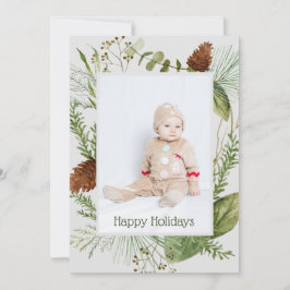 Tarjeta Festiva Felices vacaciones verde de invierno foto vertical