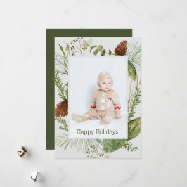 Tarjeta Festiva Felices vacaciones verde de invierno foto vertical