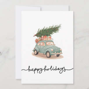 Tarjeta Festiva Felices vacaciones Vintage Car Cute Estilo Persona