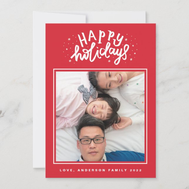 Tarjeta Festiva Felices vacaciones y Navidades rojos (Anverso)