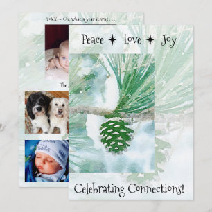 Tarjeta Festiva Felicidad Amor Paz Pino de Invierno Foto Plana