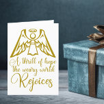 Tarjeta Festiva Felicidad Angel Elegant Oro Navidades Religiosos<br><div class="desc">Un elegante ángel de oro se sienta sobre las letras de las letras de las letras de O Holy Night de los Navidades en esta hermosa tarjeta de vacaciones. Una emoción de esperanza,  el mundo cansado se alegra. Disfruta con esta preciosa carta de Navidades religiosos con una caligrafía magnífica.</div>