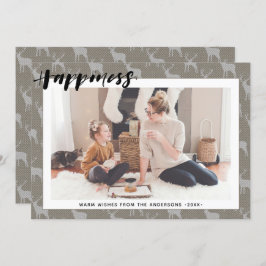 Tarjeta Festiva FELICIDAD RÚSTICA Gris Burlap Simple Script