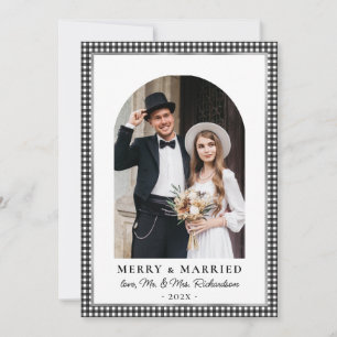 Tarjeta Festiva Felicidad y Arco de Casados Foto Cuadro Negro Blan