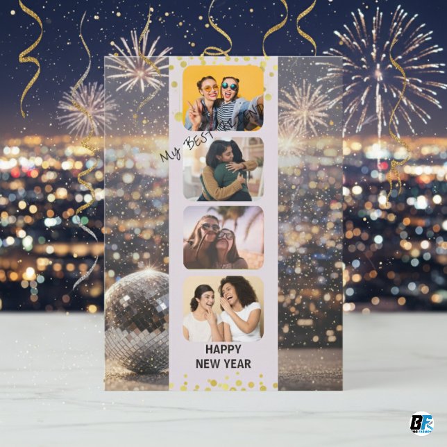 Tarjeta Festiva Felicidades Año Nuevo con Collage de Fotos de Mejo (Subido por el creador)