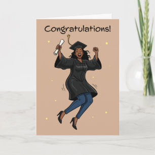 Tarjeta Festiva Felicidades Graduada Mujer Africana Saltando