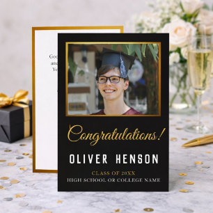 Tarjeta Festiva Felicidades Negras Graduado Foto Graduación