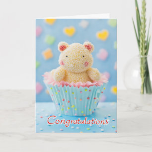 Tarjeta Festiva Felicidades Osito Cupcake Dulce Lindo