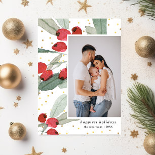 Tarjeta Festiva Felicísimas Navidades con Fotos de Bayas de Acuare