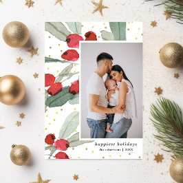 Tarjeta Festiva Felicísimas Navidades con Fotos de Bayas de Acuare