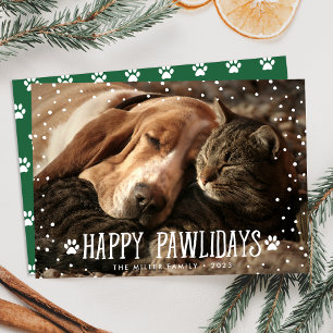 Tarjeta Festiva Felicísimas Pawlidays Verde Foto de Mascota