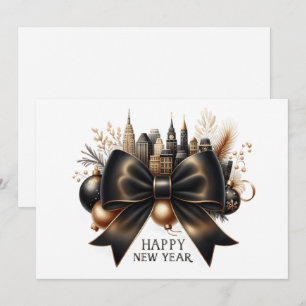 Tarjeta Festiva Felicitación de Año Nuevo Lujosa con Lazo Negro