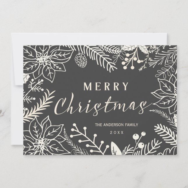 TARJETA FESTIVA FELICITACIÓN DE CHRISTMAS WINTER FOLIAGE CHALKBOAR (Anverso)