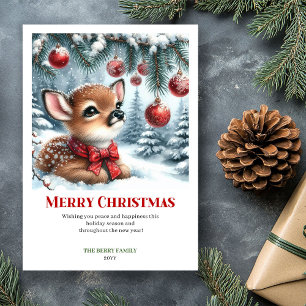 Tarjeta Festiva Felicitación navideña de acuarela de cervatillo di
