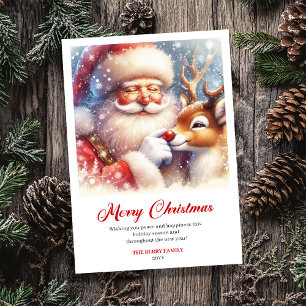 Tarjeta Festiva Felicitación navideña de invierno de Santa y Rudol
