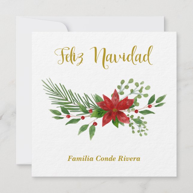 Tarjeta Festiva Felicitación Navideña en Español con Diseño Floral (Anverso)